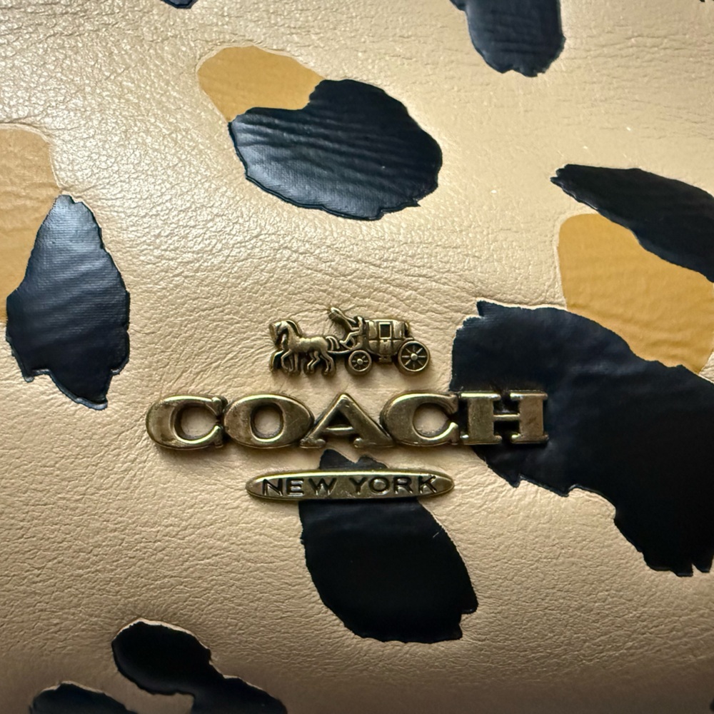 Coach Leopard-Print Tote in Tan and Black with Gold Hardware - Picture 4 of 10